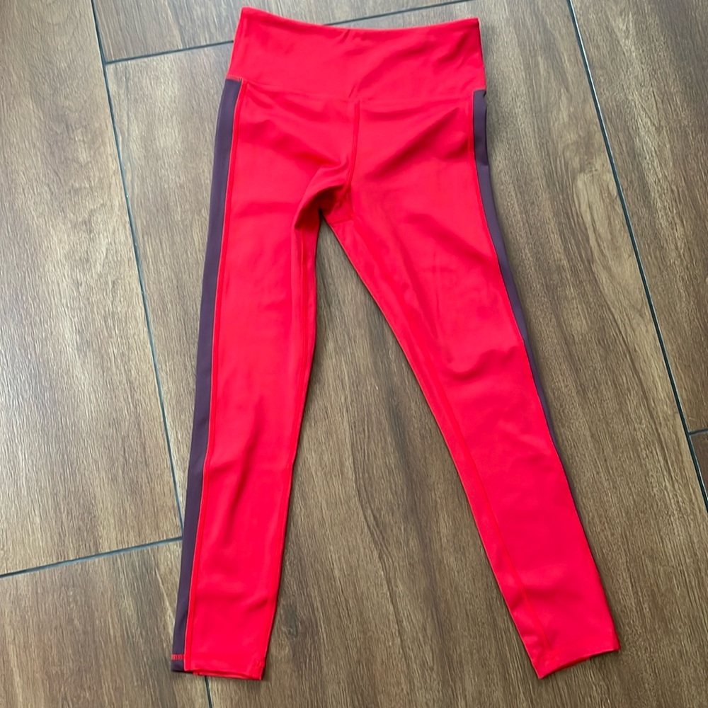 ZYIA Active Red Royalty Stripe High Rise Light N Tight Leggings, size 4